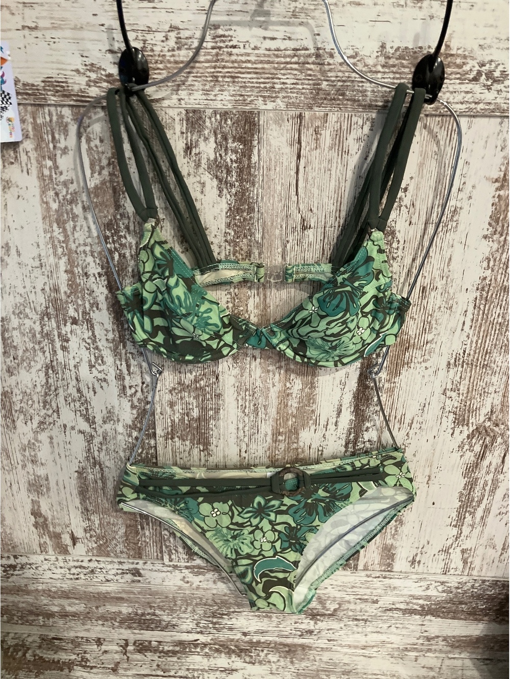 NWOT Green Floral Two-Piece Bikini Swimsuit with Belt Detail